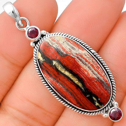 Natural Snake Skin Jasper & Garnet Pendant P-1023 SDP140899