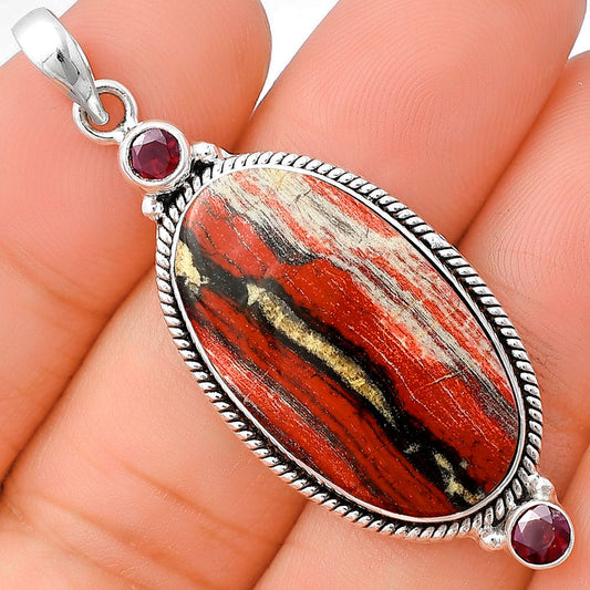 Natural Snake Skin Jasper & Garnet Pendant P-1023 SDP140899