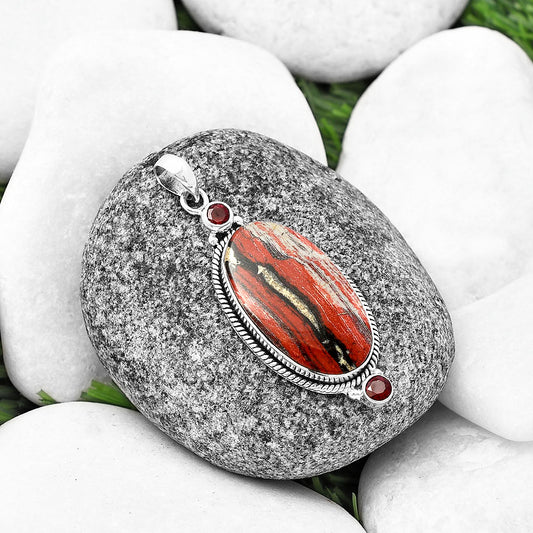 Natural Snake Skin Jasper & Garnet Pendant P-1023 SDP140899