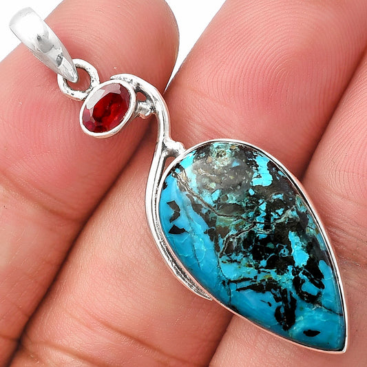 Natural Azurite Chrysocolla & Garnet Pendant P-1026 SDP140913