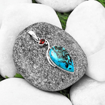 Natural Azurite Chrysocolla & Garnet Pendant P-1026 SDP140913