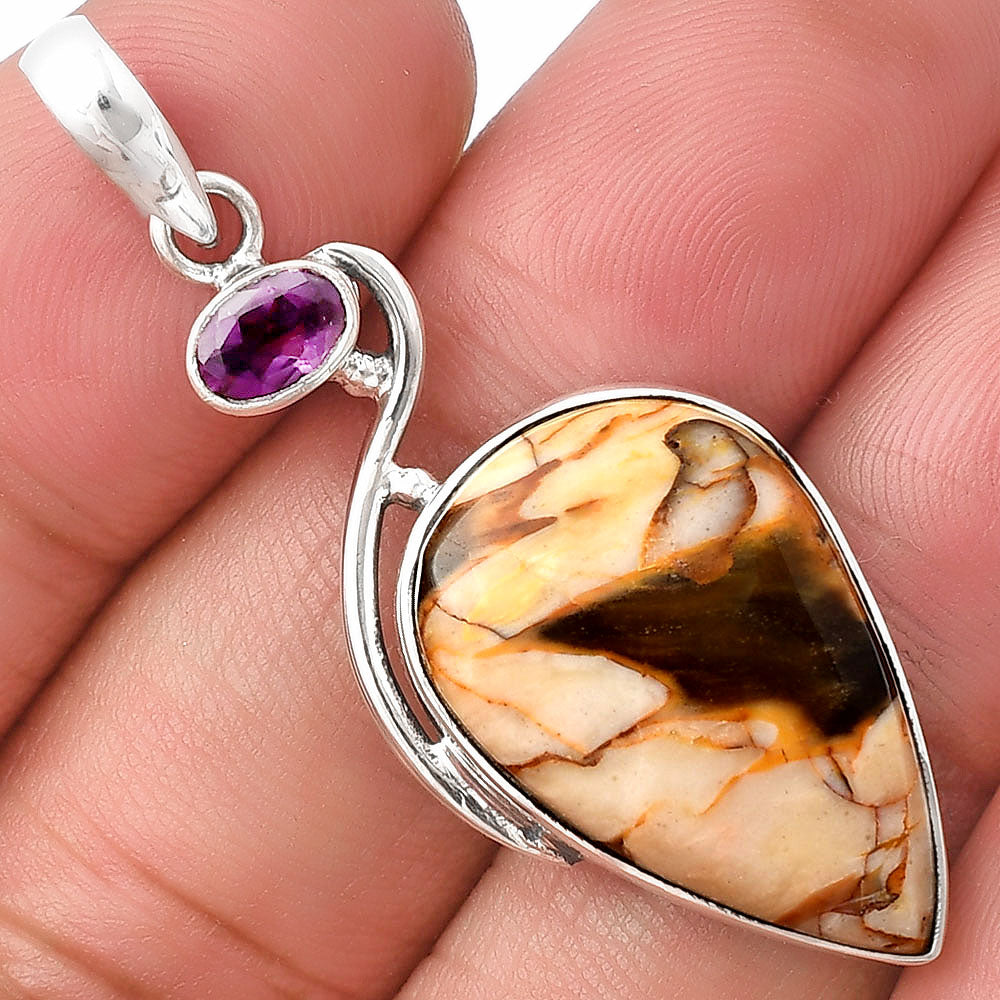 Natural Peanut Wood & Amethyst Pendant P-1026 SDP140921