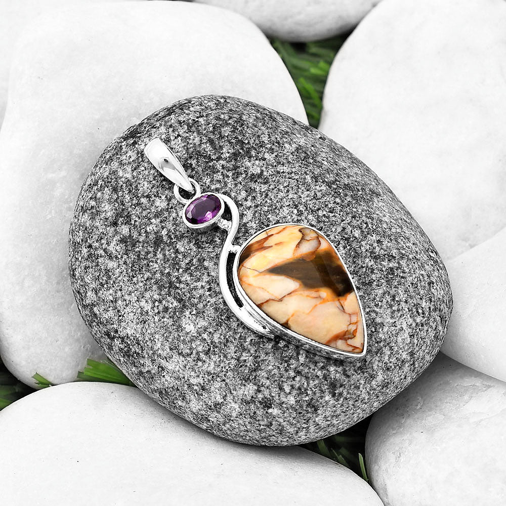 Natural Peanut Wood & Amethyst Pendant P-1026 SDP140921