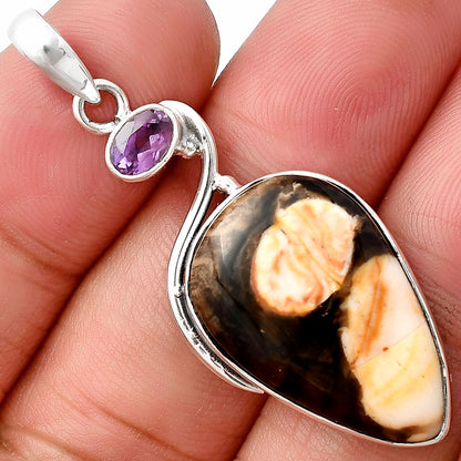 Natural Peanut Wood & Amethyst Pendant P-1026 SDP140929