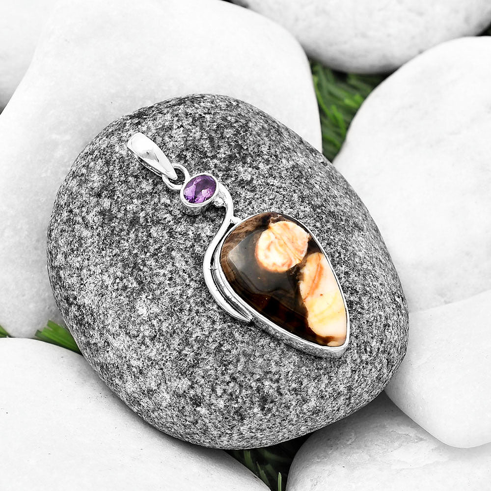 Natural Peanut Wood & Amethyst Pendant P-1026 SDP140929