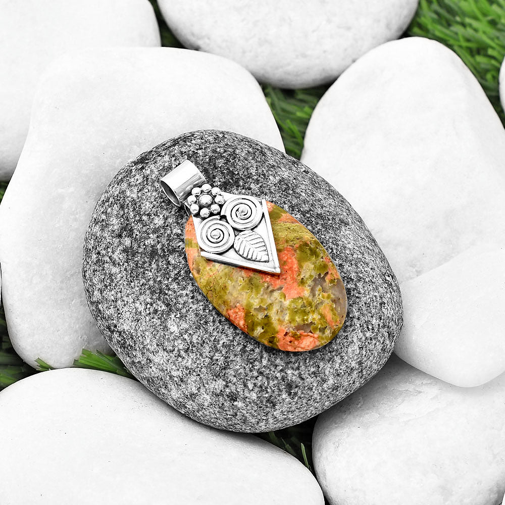 Natural Owl - Unakite Pendant P-1649 SDP141012