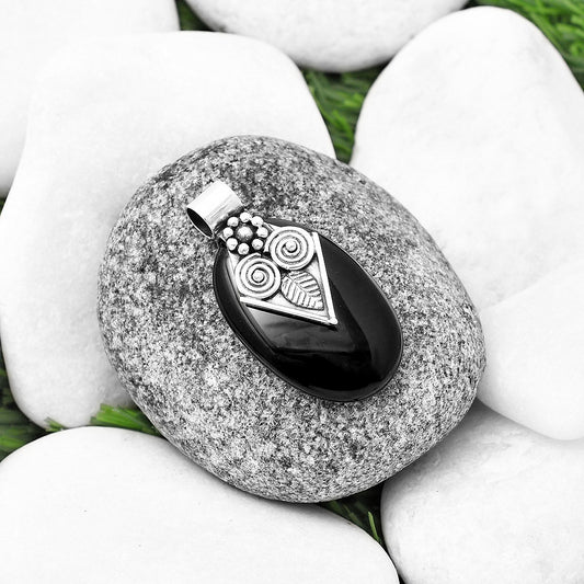 Natural Owl - Black Onyx - Brazil Pendant P-1649 SDP141021