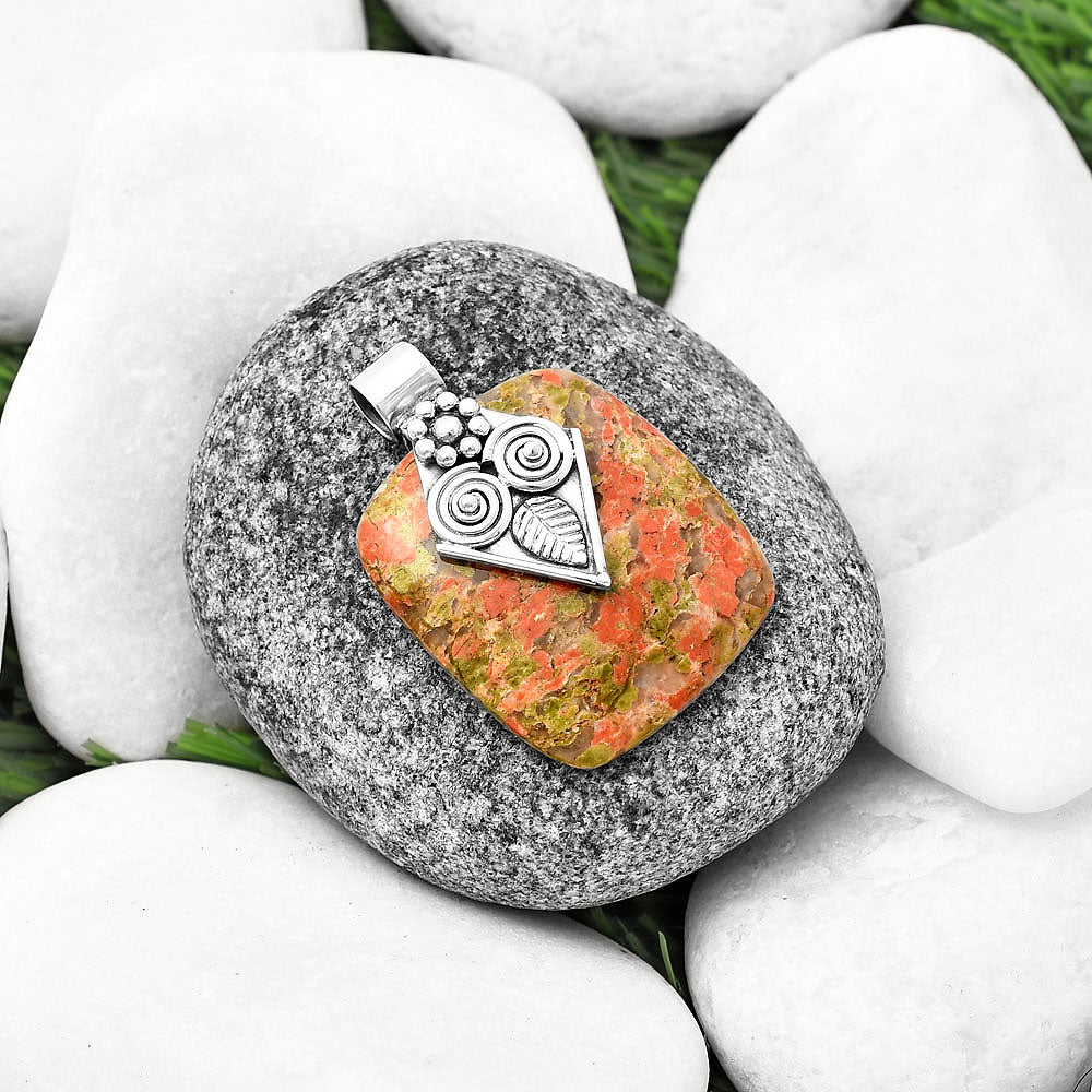 Natural Owl - Unakite Pendant P-1649 SDP141022