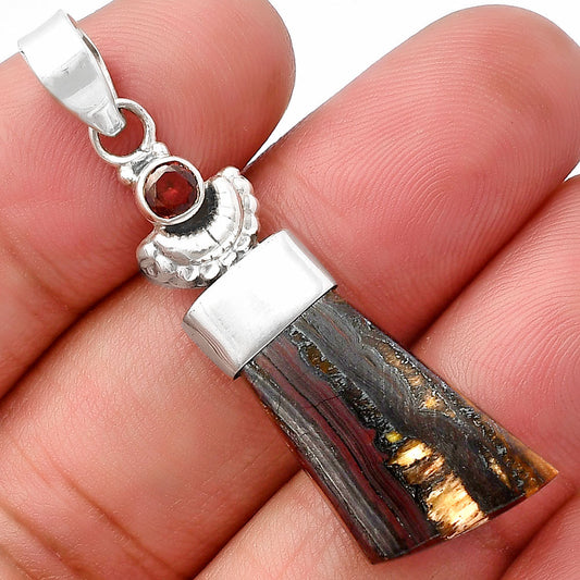 Crescent Moon Iron Tiger Eye & Garnet Pendant P-1453 SDP141029