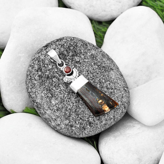 Crescent Moon Iron Tiger Eye & Garnet Pendant P-1453 SDP141029