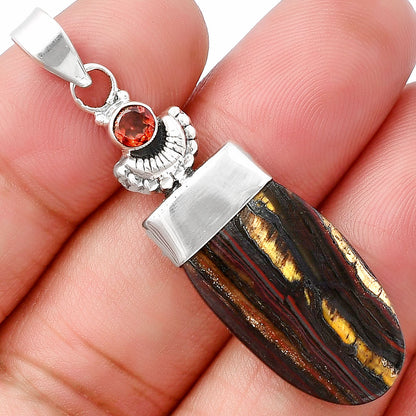 Crescent Moon Iron Tiger Eye & Garnet Pendant P-1453 SDP141031