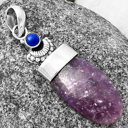 Crescent Moon Purple Lepidolite & Lapis Lazuli Pendant P-1453 SDP141034