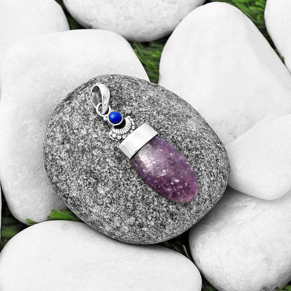 Crescent Moon Purple Lepidolite & Lapis Lazuli Pendant P-1453 SDP141034