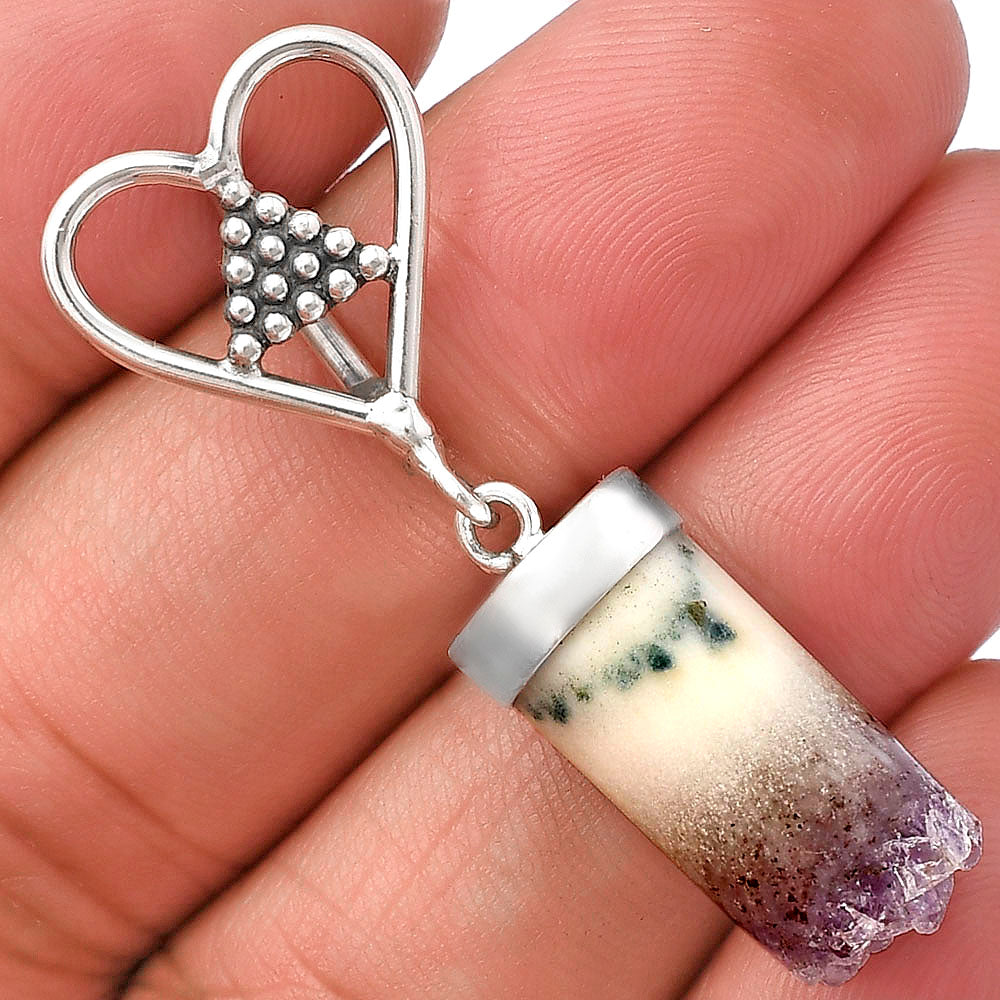 Heart - Natural Amethyst Cylinder Pendant P-1721 SDP141068