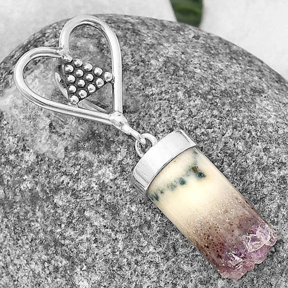 Heart - Natural Amethyst Cylinder Pendant P-1721 SDP141068