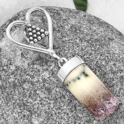 Heart - Natural Amethyst Cylinder Pendant P-1721 SDP141068