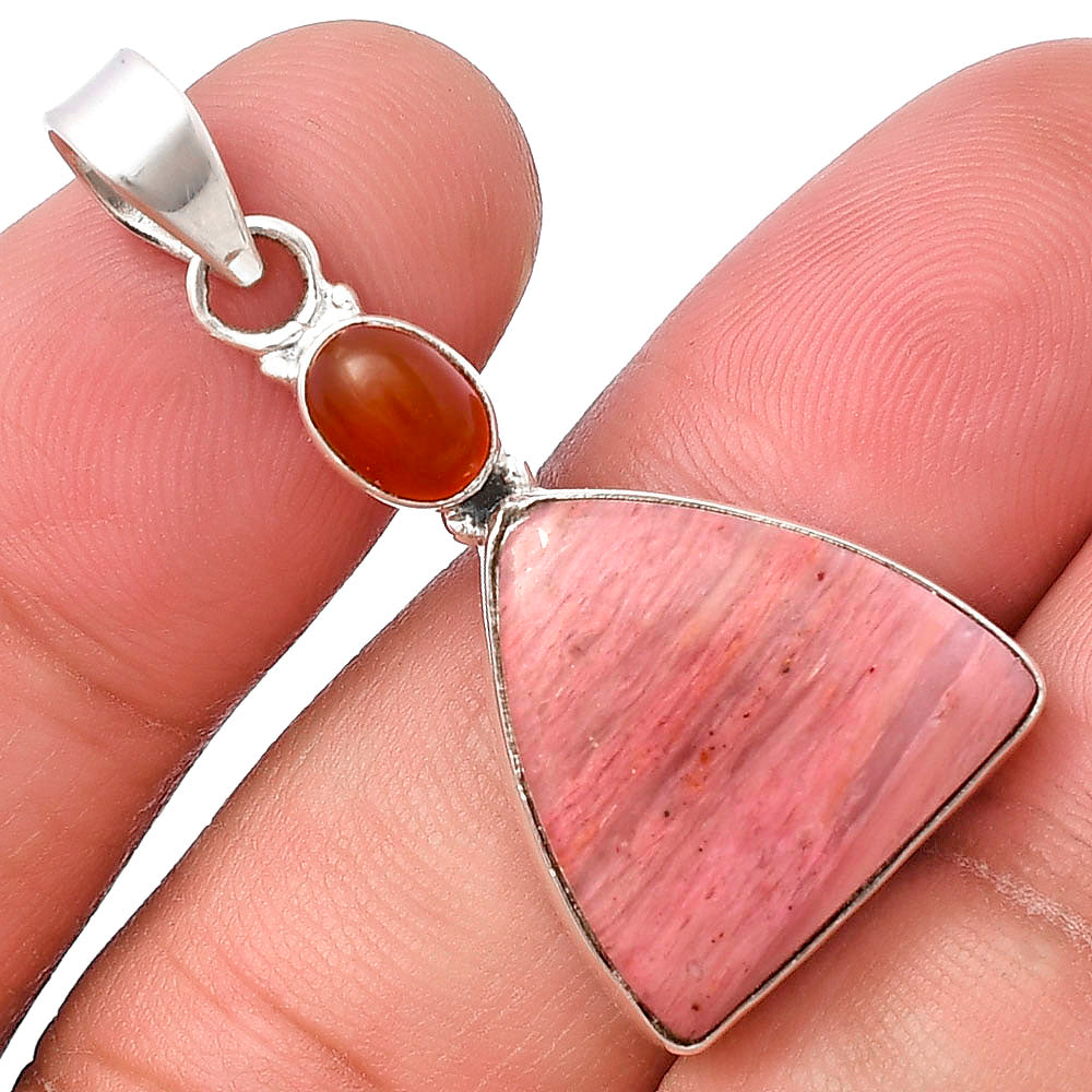 Natural Pink Tulip Quartz & Carnelian Pendant P-1077 SDP141111