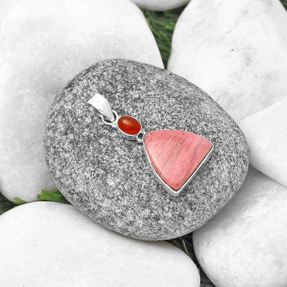 Natural Pink Tulip Quartz & Carnelian Pendant P-1077 SDP141111