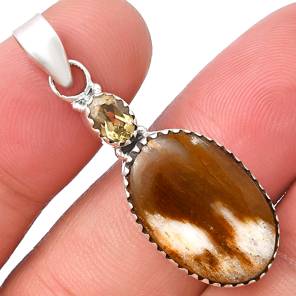Natural Sandalwood & Smoky Quartz Pendant P-1727 SDP141112