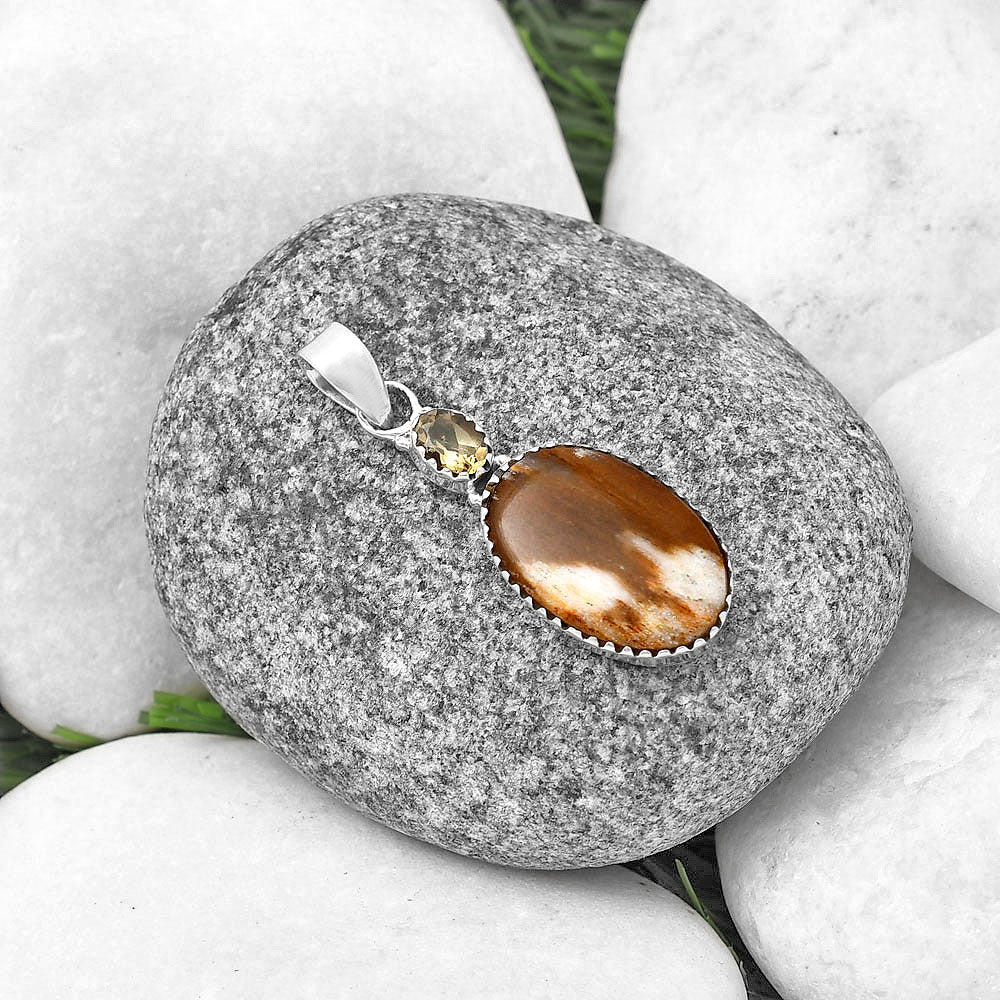 Natural Sandalwood & Smoky Quartz Pendant P-1727 SDP141112