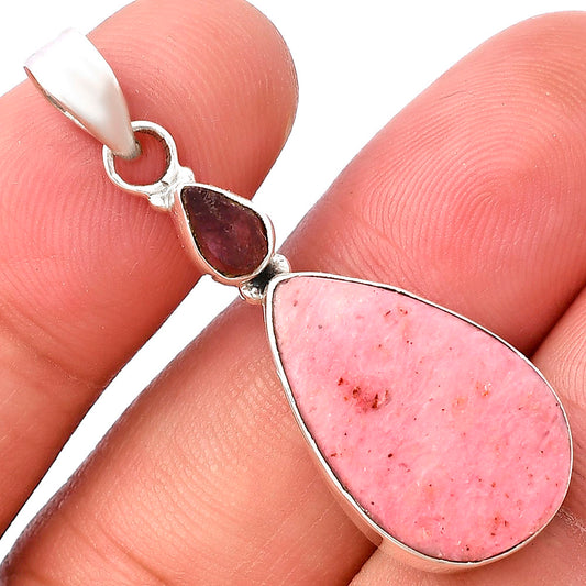 Pink Tulip Quartz & Pink Tourmaline Rough Pendant P-1077 SDP141122