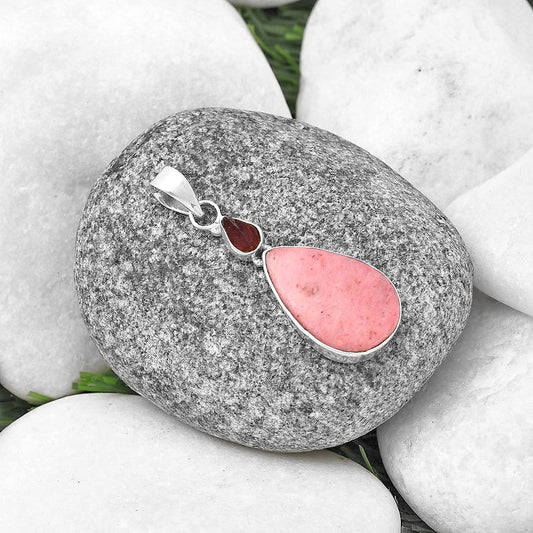 Pink Tulip Quartz & Pink Tourmaline Rough Pendant P-1077 SDP141122