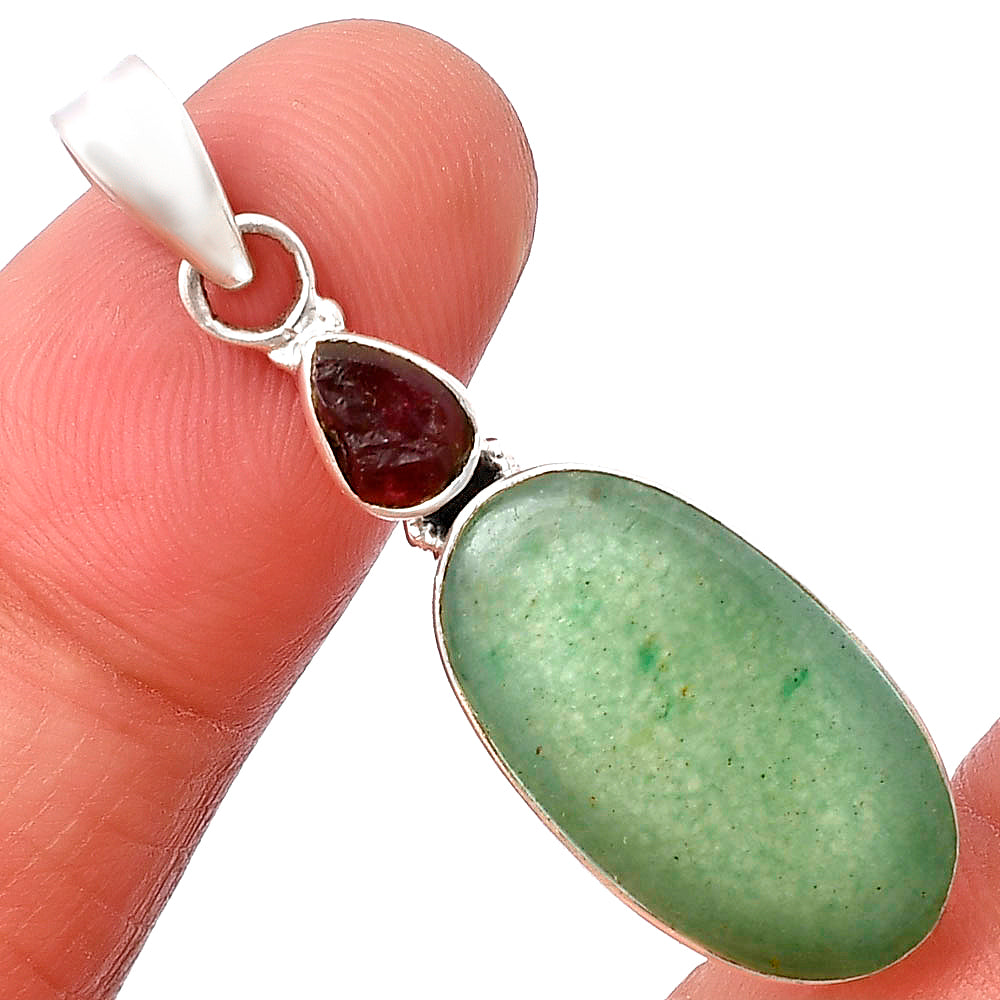 Green Aventurine & Pink Tourmaline Rough Pendant P-1077 SDP141125