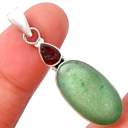 Green Aventurine & Pink Tourmaline Rough Pendant P-1077 SDP141125