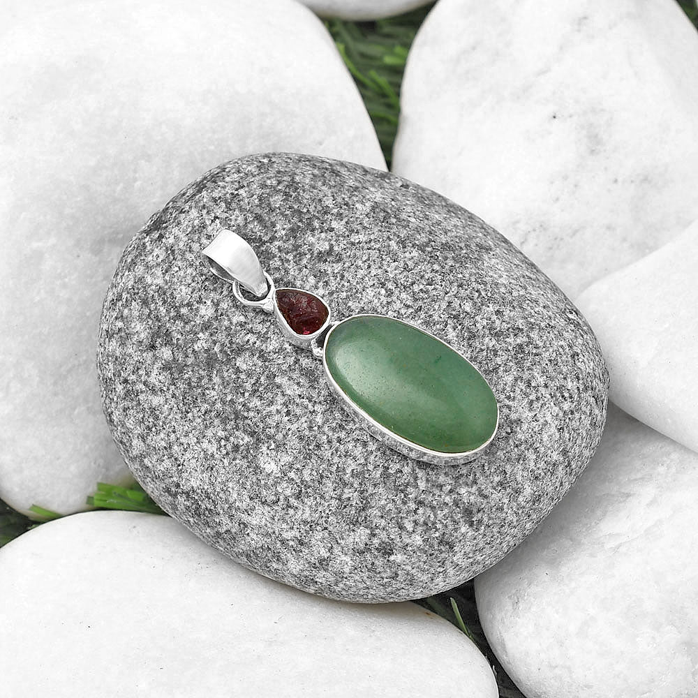 Green Aventurine & Pink Tourmaline Rough Pendant P-1077 SDP141125