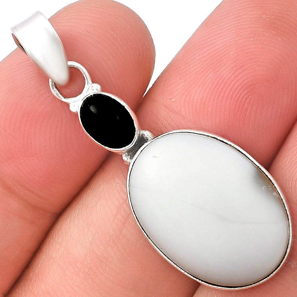 Natural White Opal & Black Onyx Pendant P-1077 SDP141131