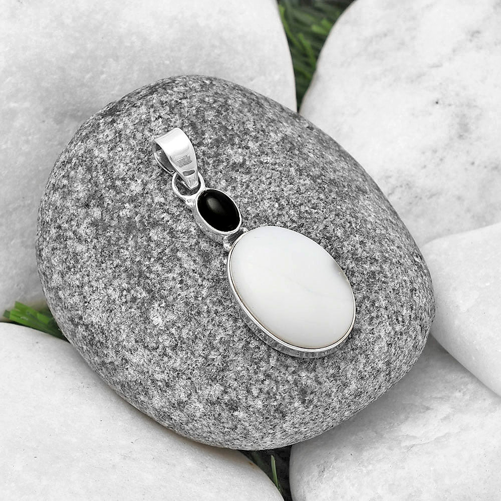 Natural White Opal & Black Onyx Pendant P-1077 SDP141131