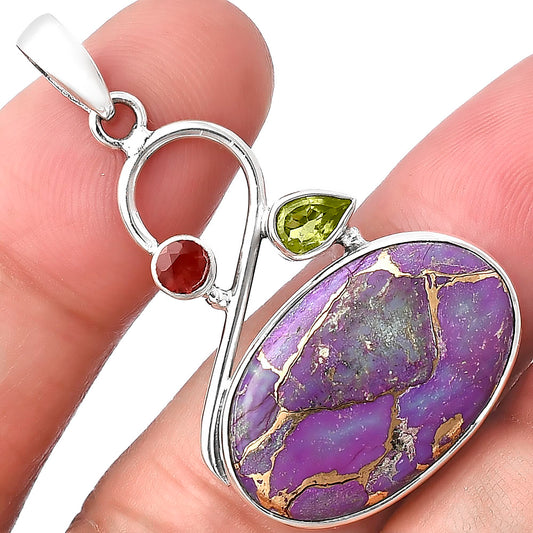 Copper Purple Turquoise, Peridot & Garnet Pendant P-1027 SDP141146