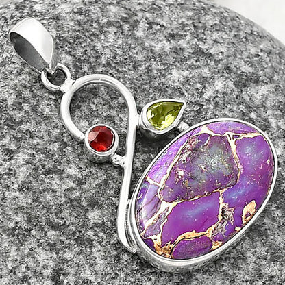 Copper Purple Turquoise, Peridot & Garnet Pendant P-1027 SDP141146