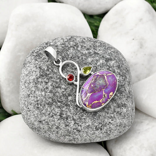 Copper Purple Turquoise, Peridot & Garnet Pendant P-1027 SDP141146
