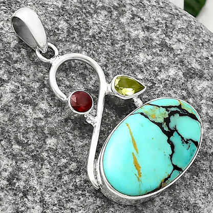 Lucky Charm Tibetan Turquoise, Peridot & Garnet Pendant P-1027 SDP141151