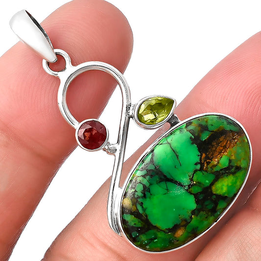 Green Matrix Turquoise, Peridot & Garnet Pendant P-1027 SDP141155