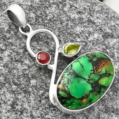 Green Matrix Turquoise, Peridot & Garnet Pendant P-1027 SDP141155