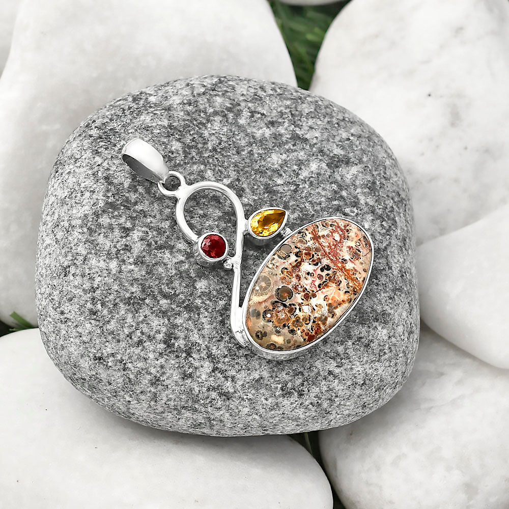 Leopard Skin Jasper, Citrine & Garnet Pendant P-1027 SDP141158