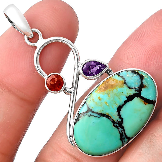 Lucky Charm Tibetan Turquoise, Amethyst & Garnet Pendant P-1027 SDP141164