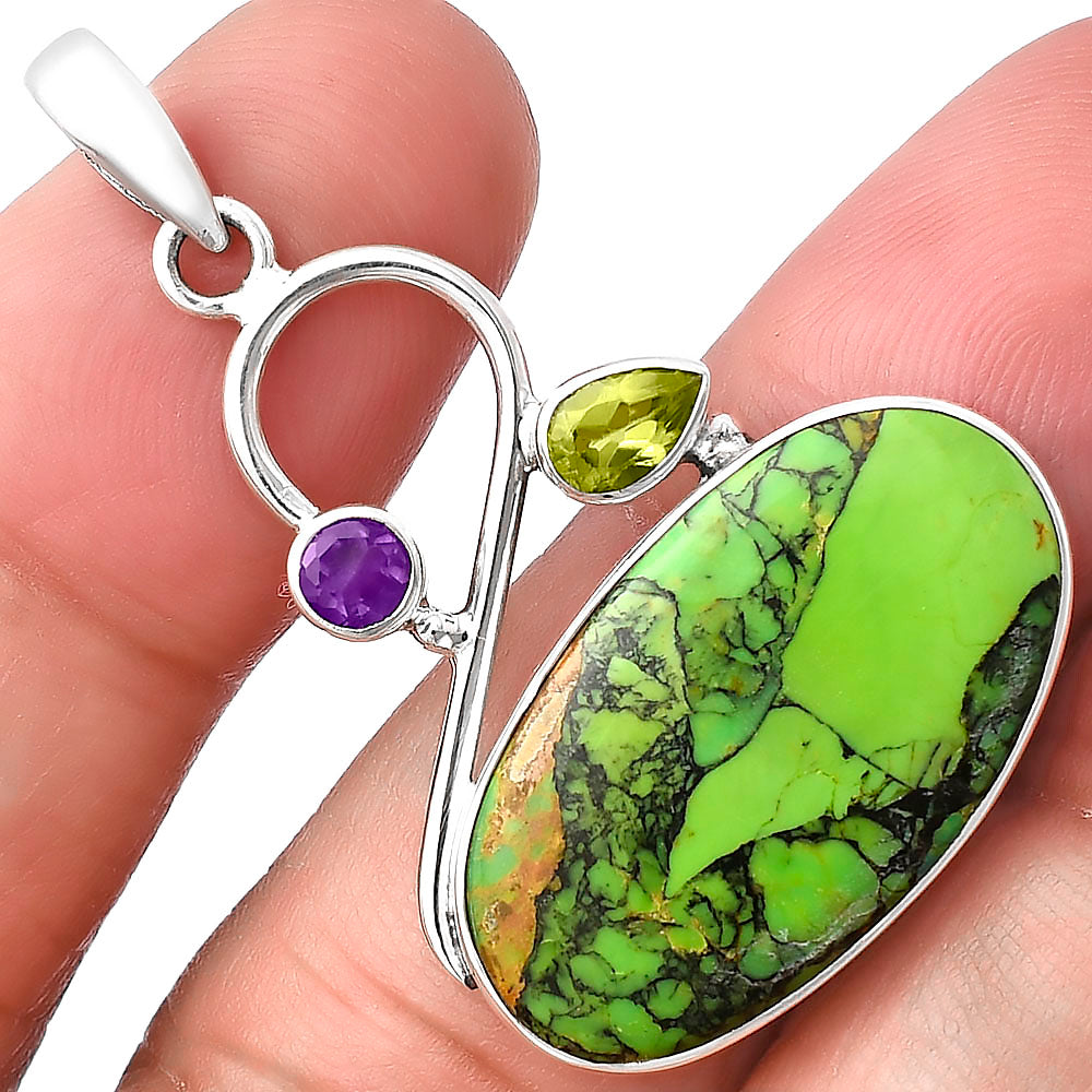 Green Matrix Turquoise, Peridot & Amethyst Pendant P-1027 SDP141169