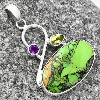 Green Matrix Turquoise, Peridot & Amethyst Pendant P-1027 SDP141169