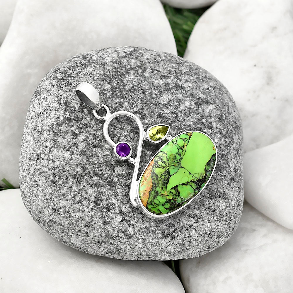 Green Matrix Turquoise, Peridot & Amethyst Pendant P-1027 SDP141169