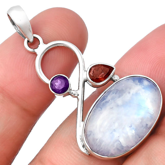 Rainbow Moonstone, Garnet & Amethyst Pendant P-1027 SDP141177