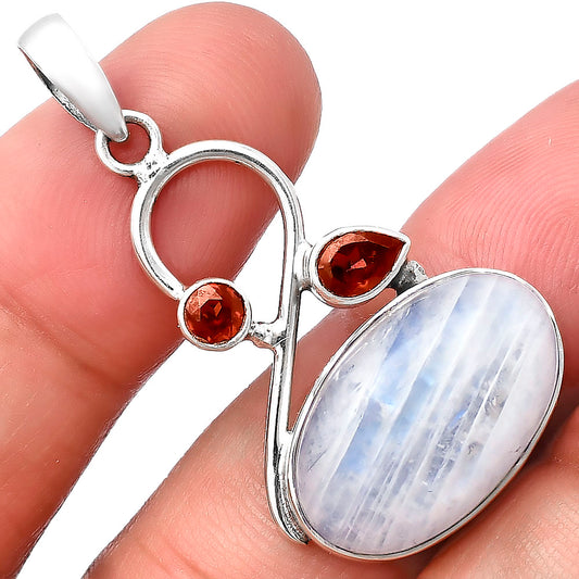 Rainbow Moonstone - India & Garnet Pendant P-1027 SDP141178
