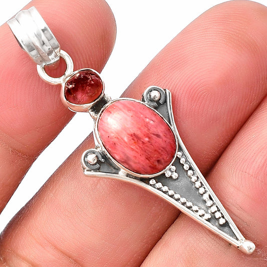 Pink Tulip Quartz & Pink Tourmaline Rough Pendant P-1725 SDP141258