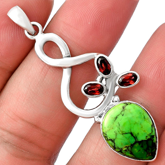 Green Matrix Turquoise & Garnet Pendant P-1118 SDP141355