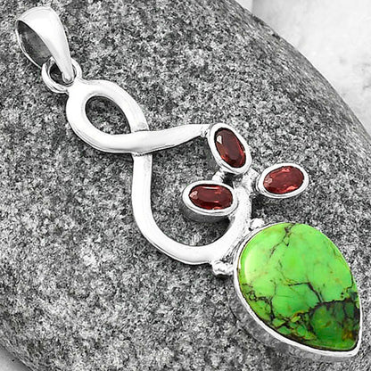 Green Matrix Turquoise & Garnet Pendant P-1118 SDP141355