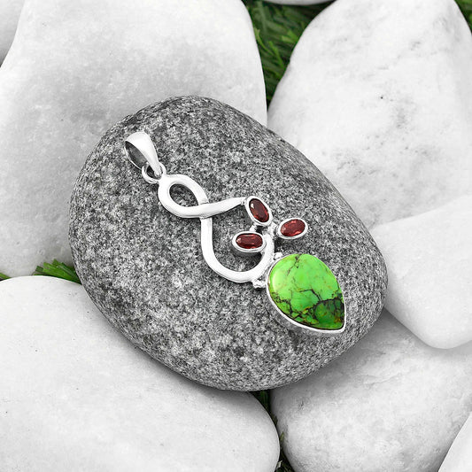 Green Matrix Turquoise & Garnet Pendant P-1118 SDP141355