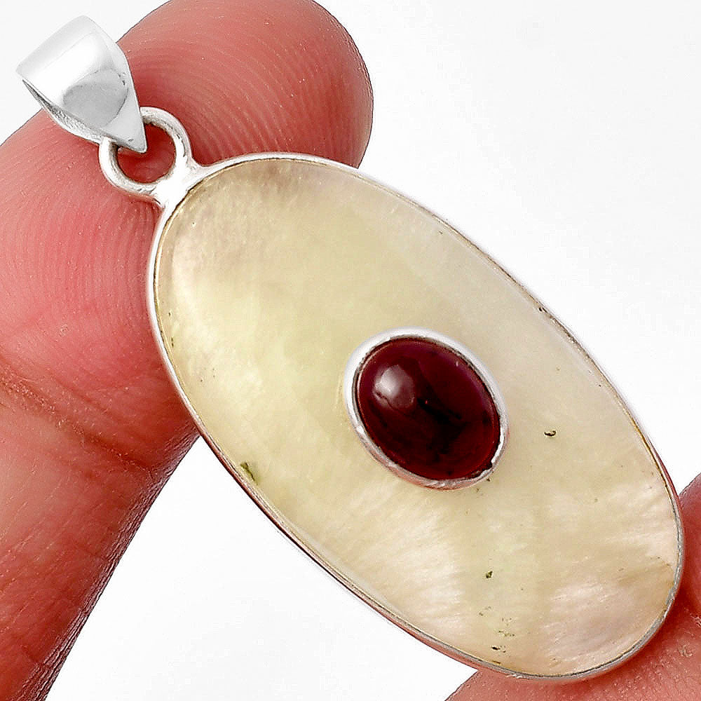 Natural Australian Prehnite & Garnet Pendant P-1323 SDP141476