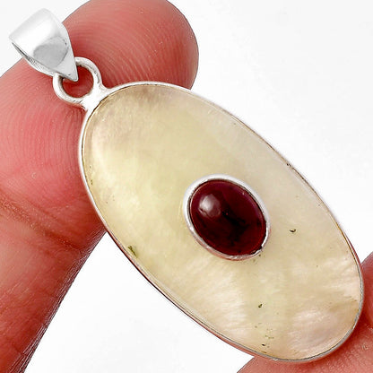 Natural Australian Prehnite & Garnet Pendant P-1323 SDP141476
